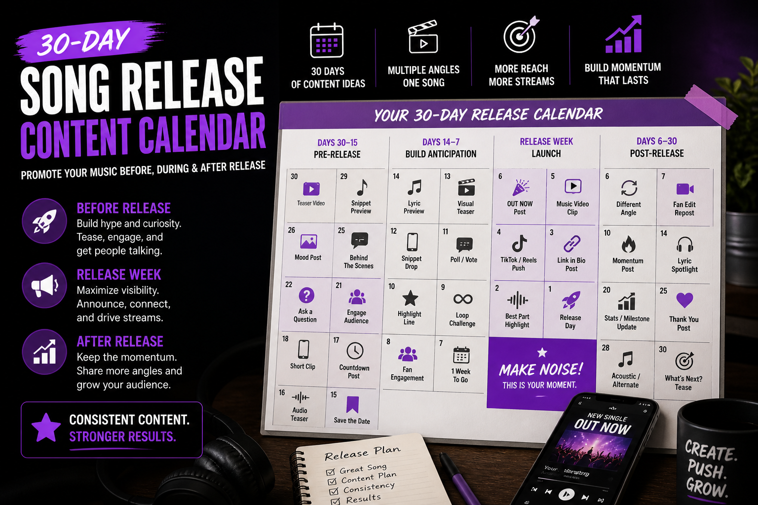 The 30-Day Song Release Content Calendar for Independent Artists — TrackPush